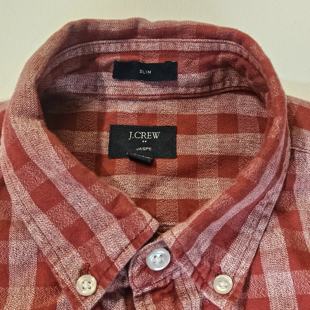 J.‎ Crew Mens Button Down Shirt Small Red White Checker Plaid Slim Fit